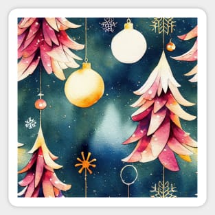 Multi-color Rainbow Watercolor Christmas Trees with Stars and Ball Ornaments Sticker